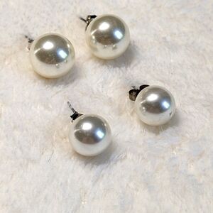 Vintage Faux Pearl Stud Pierced Earrings - 2 Sets